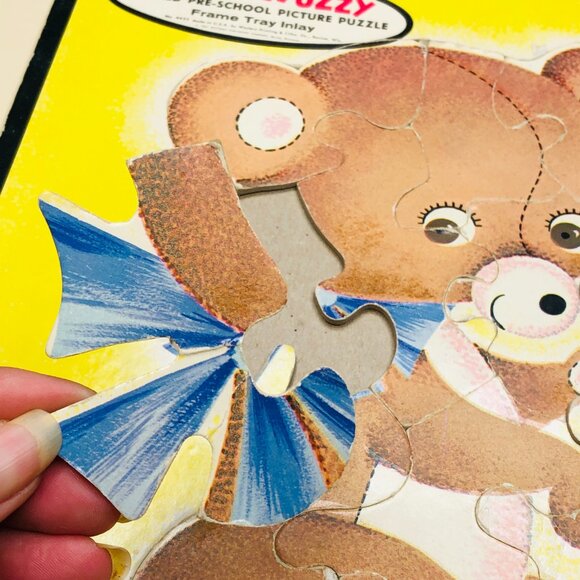 Vintage 60s Whitman Fuzzy Wuzzy Anthropomorphic Teddy Bear Frame Tray Puzzle - Picture 9 of 11